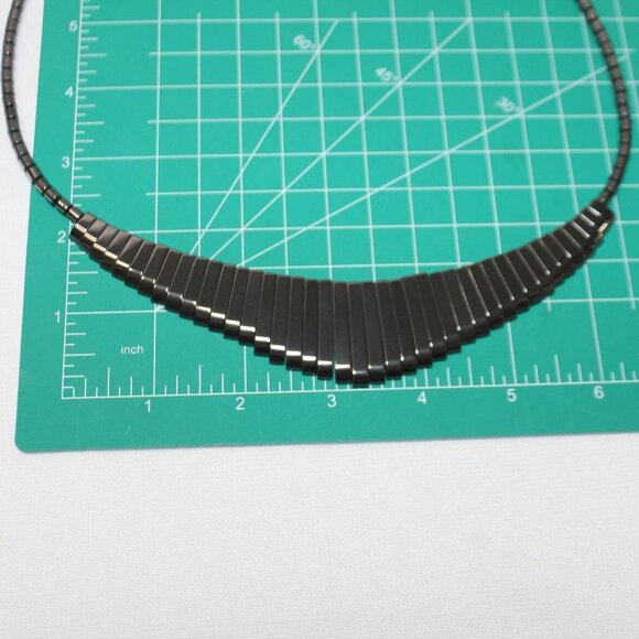 Vintage Natural Hematite Graduated Bar Necklace, 24 Inch Length - Picture 6 of 11